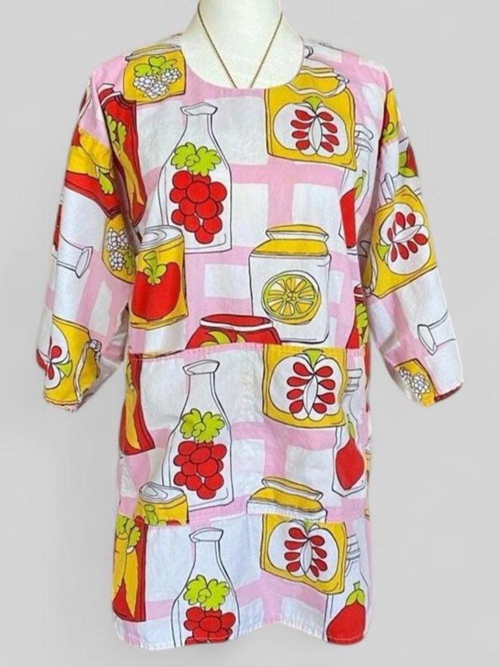 Fruit Preserves Cotton Kitchen Smock Apron Pink Cottagecore